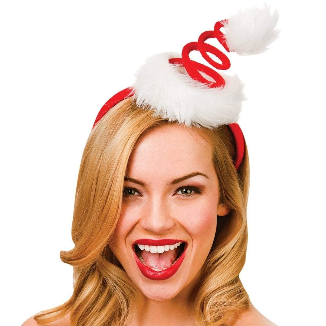 Mr Crimbo Red Spiral Fluffy Santa Hat Christmas Headband - MrCrimbo.co.uk -WKDXM-4570 - -christmas hat